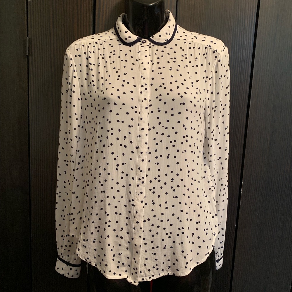 Anthropologie Maeve black/white polka dot blouse